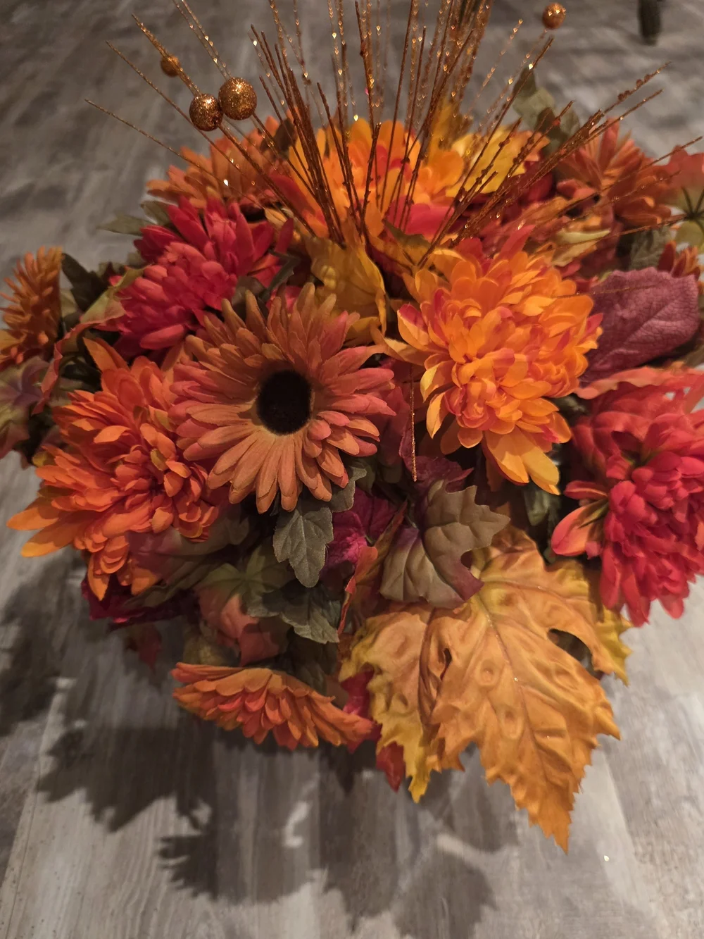 Source Unknown Orange and Gold Autumn Pumpkin Floral Arrangement
